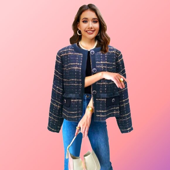 BIANCO NERO Black Gold Tweed Jacket NEW without Tag Size L - Picture 5 of 8